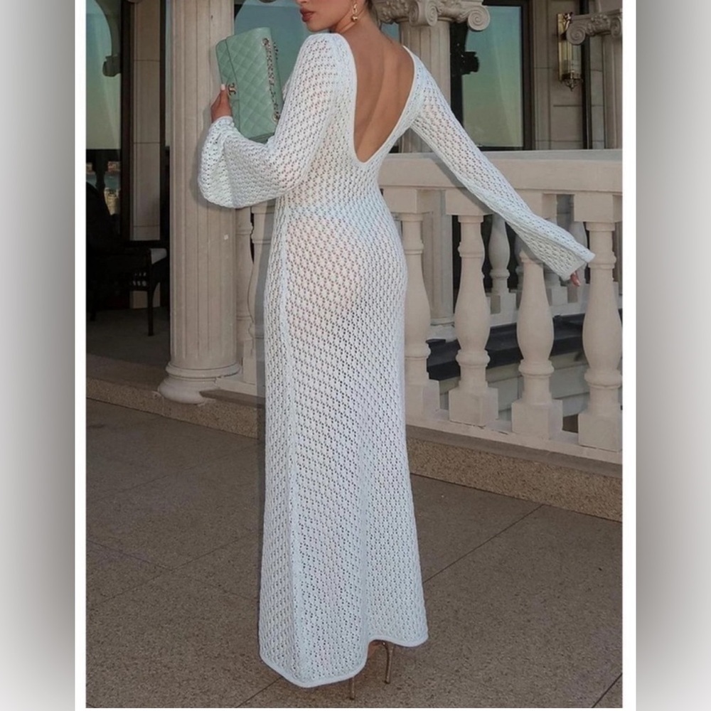 Crochet knit Fishtail Flare Sleeve Maxi Dress swimsuit cover up dress - โจ๐ฅ๐ฅ๐ฅโจ - Picture 9 of 9